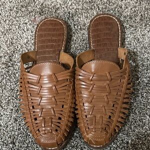 Sam Edelman Brown Woven Leather Women’s Crocodile Sandals Size 8